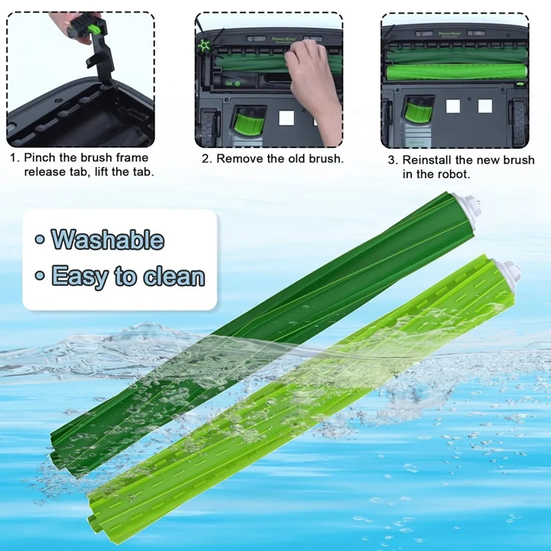 1 Set Rubber Roller Brush Green Plastic For Irobot Roomba S9 9150 / S9+ Plus 9550 S Series Vacuum Cleaner