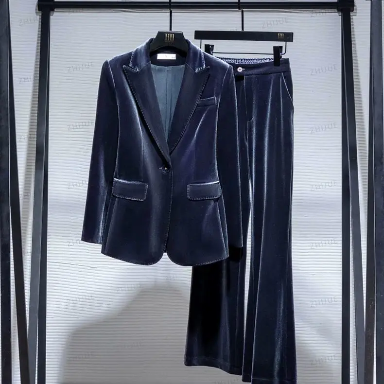 

Gold Velvet Suit Two-piece Pants Plus Jacket Women's 2025 Spring and Autumn New Elegant Temperament Slim Jacket Suit