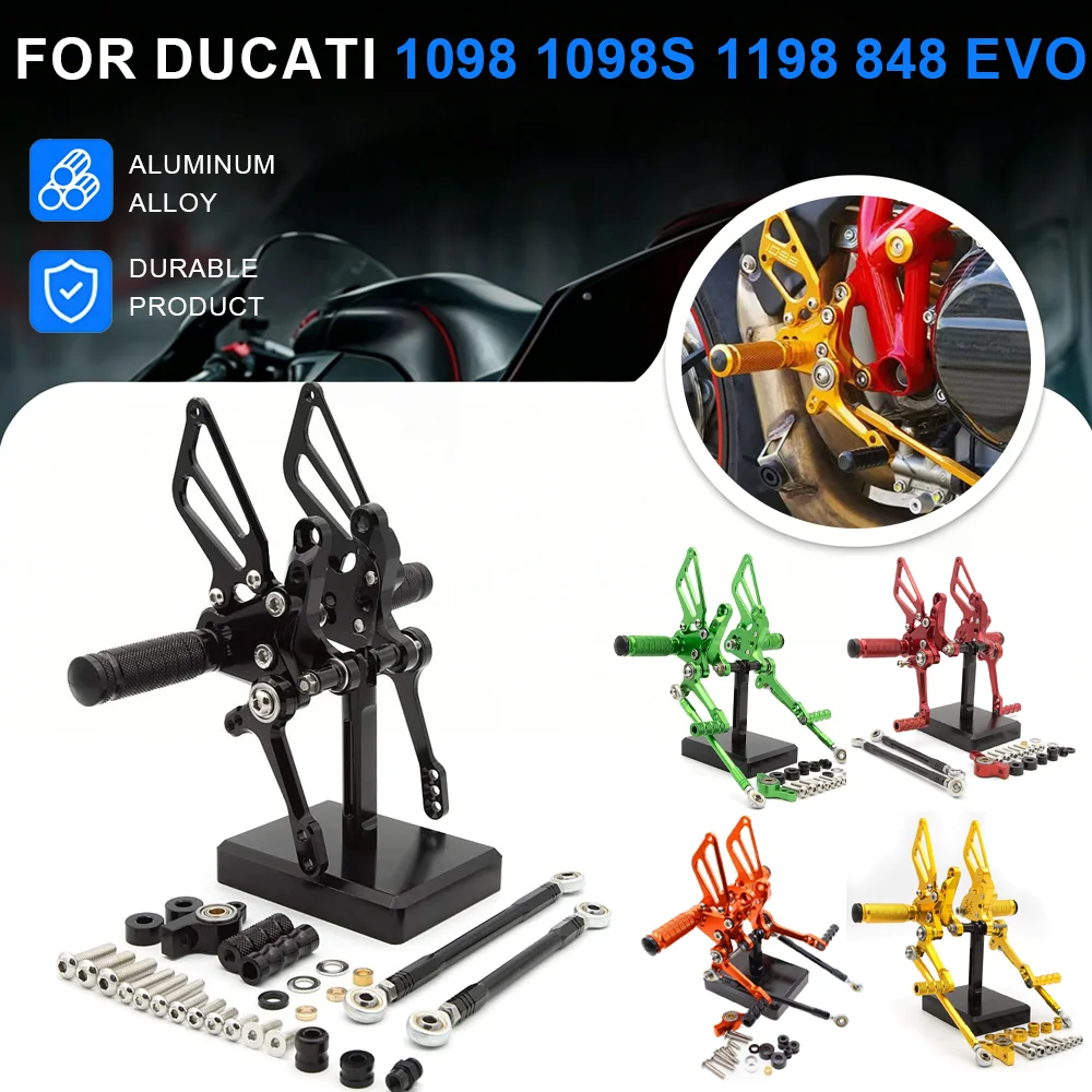 

CNC Motorcycle Rearset Foot Pegs Rear Set Footrests Adjustable For Ducati 1098 1098S 2007-2008,1198 2009-2011,848 EV0 2008-2013