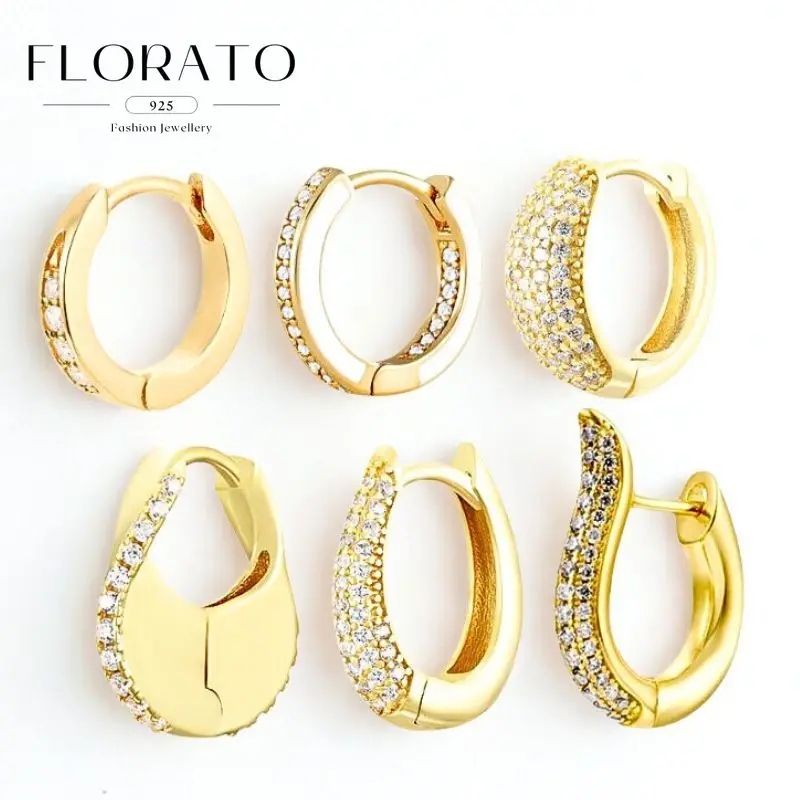 

925 Silver Needle Half Inlaid Zircon Geometric Hoop Ear Buckle White Crystal Earrings Luxury Fashion High-end Jewelry Pendientes