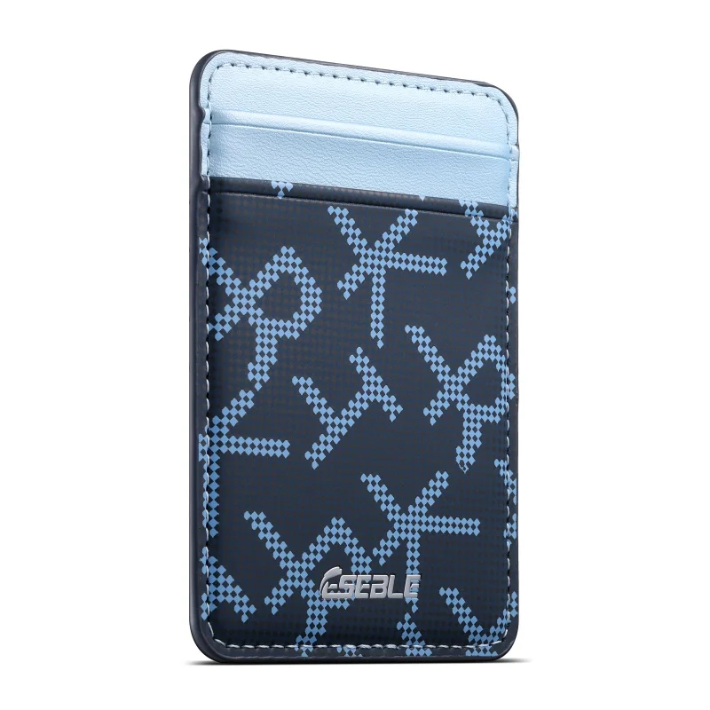 Ultradünnes PU-Leder-Portemonnaie mit zwei Kartenfächern für MagSafe, magnetischer Kartenhalter, geometrisches Buchstabenmuster, für iPhone und Samsung-Serien. – Detail 4