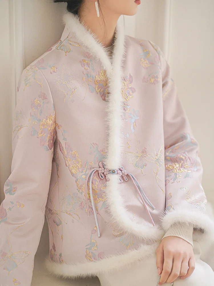 ChuChan Tang Chaqueta Corta de Algodón para Mujer, Prenda Exterior Cálida, Otoño Invierno, Nueva Llegada, Traje Tradicional Chino