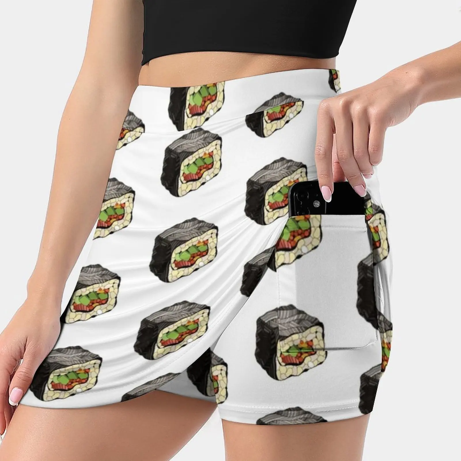 Sushi Illustration Skirts Woman Fashion 2022 Pant Skirt Mini Skirts Office Short Skirt Adult Appetizer Asia Asian Aztec Boho