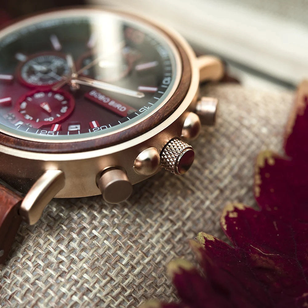 Customize Logo Name Men Wood Watches BOBO BIRD Fashion Calendar Stopwatch Personalized Quartz Wristwatches Gift Dropshipping