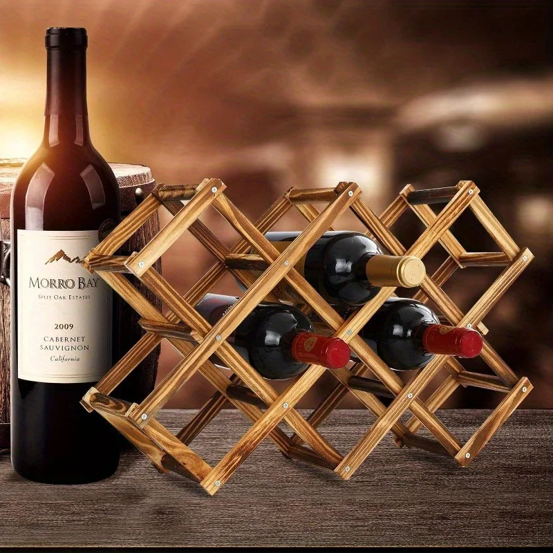 Durable Solid Wood Foldable Wine Rack - Elegant and Space Saving Wine Bottle Storage Kitchen and Dining Room Decoration 1 Piece