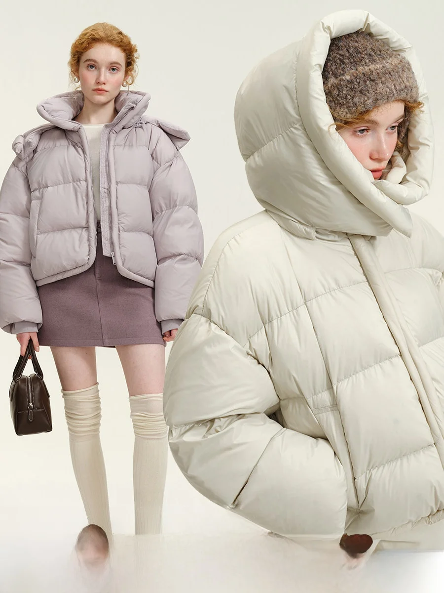 

plus Women's Puffer Jaet 90% down Ne Protection Bread ape Coat Detachable Hat Korean Sle Warm Long Sve