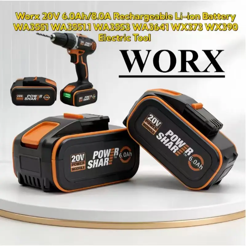 Long Lasting 20V Lithium Battery, Wide Compatibility, 4.0/6.0/8.0Ah Portable Power for Worx WA3511 WA3512 Power Share Tools