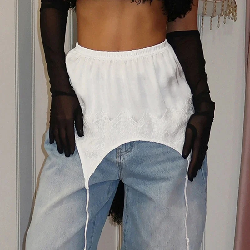 Women Lace Mini Skirt Tie, Hem Waist Cover Layered Apron, Skirt High Waist Slim Fit, Y2K Streetwear Commuter White Hip, Scarf