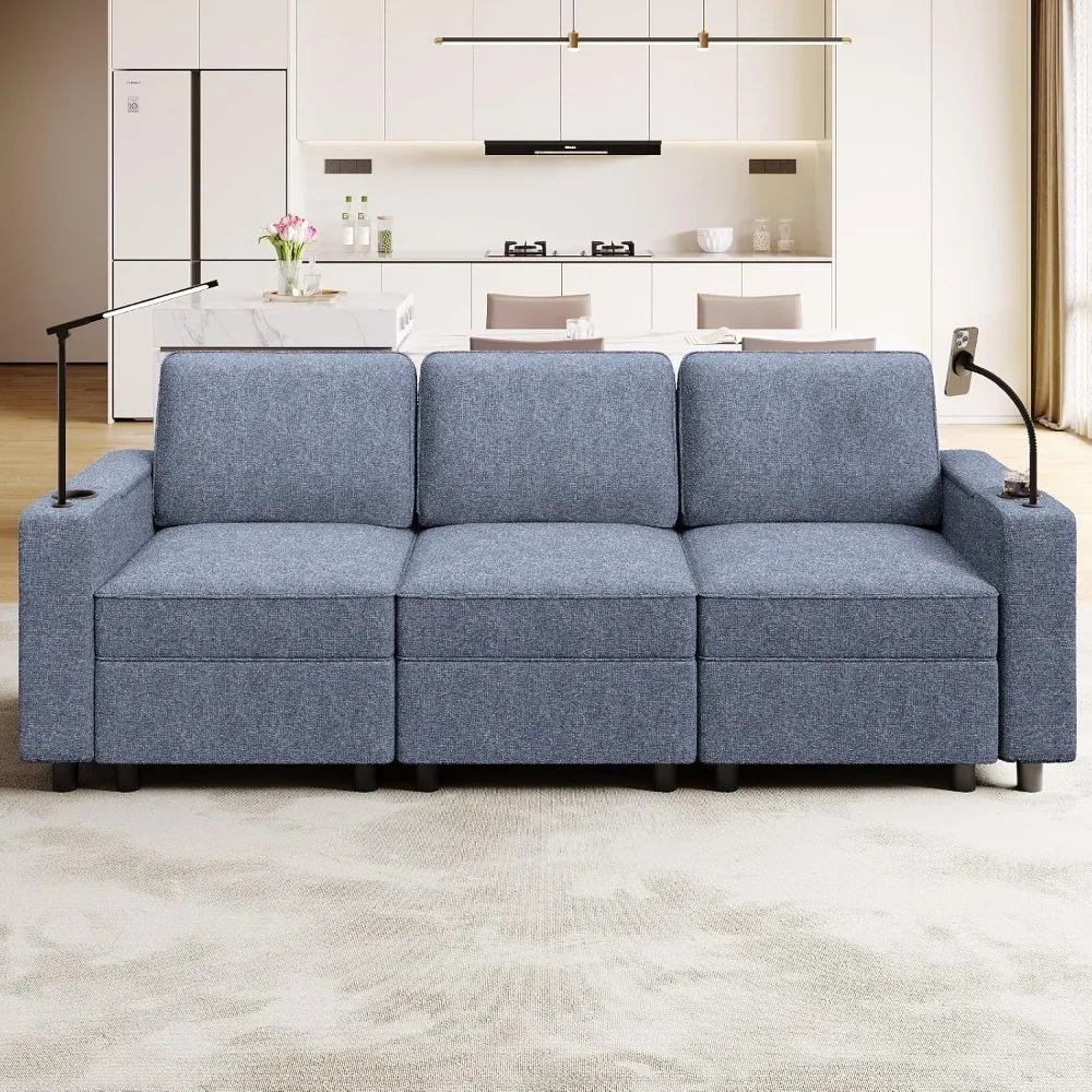 Modular Sectional Sofa,with Storage, Armrest with Power Grommet and Cup Holder, Wireless Charging Stand ,Living Room Sofa