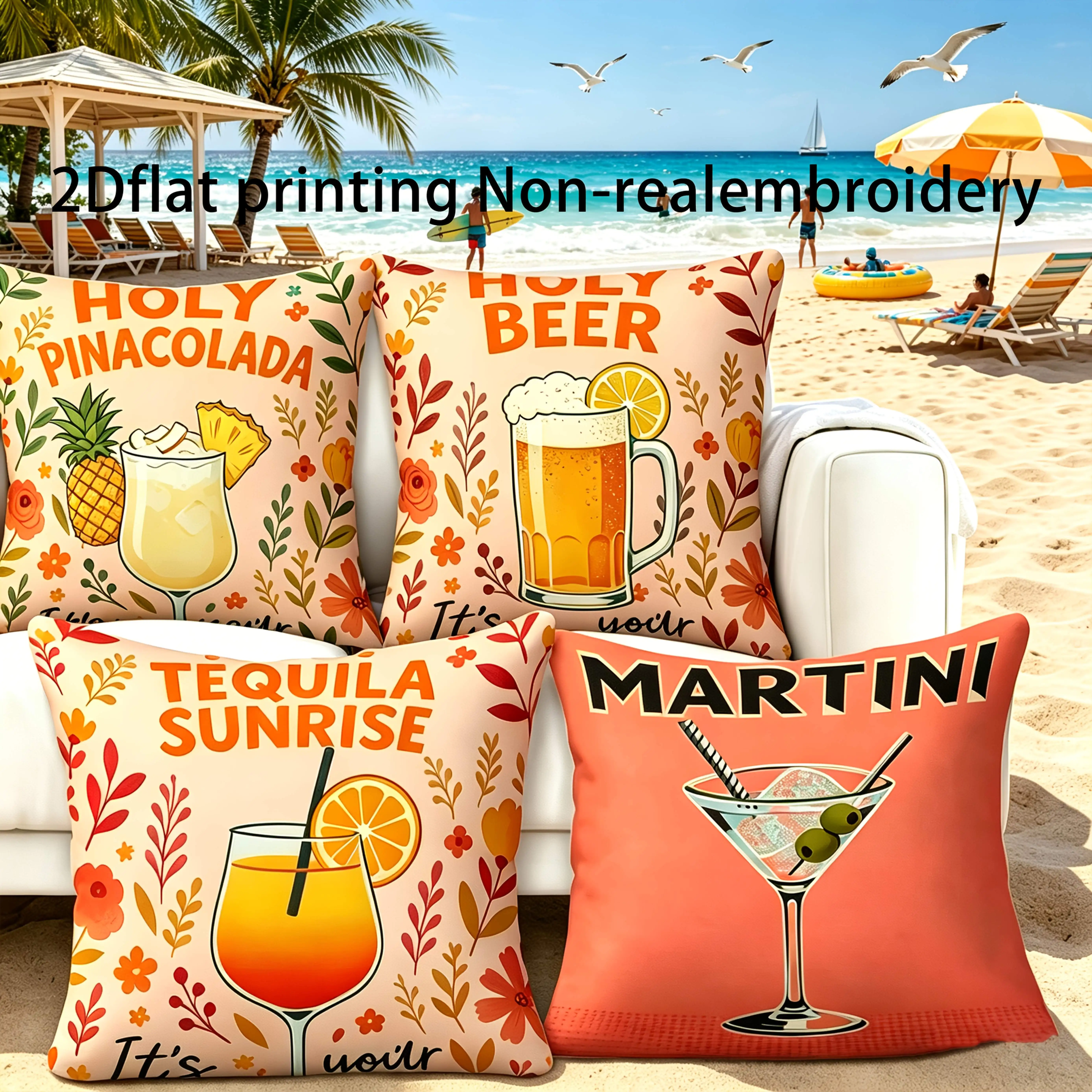 4pcs Retro Cocktail Pillow Covers Suitable for garden courtyard sofa chair decoration cushion cover, gift, pillowcase only