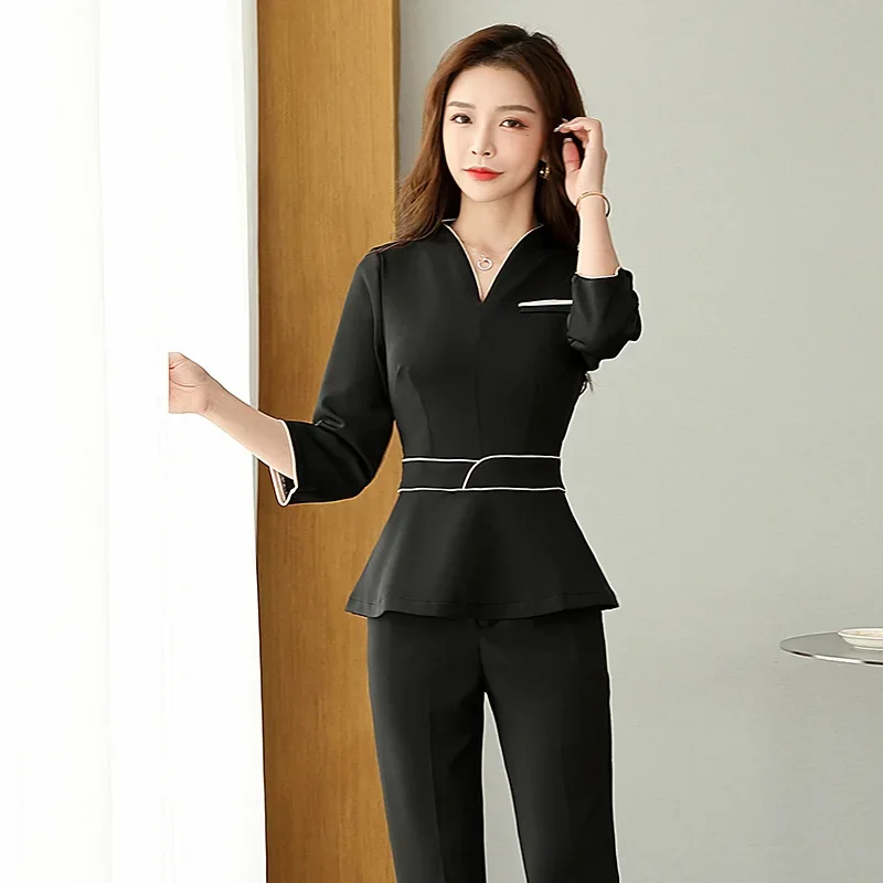 Beauty Salon Uniform Fashion Spa Masseuse Clothing Nail Technician Hotel Front Desk Work Clothes for Women Manicurists Pants Set