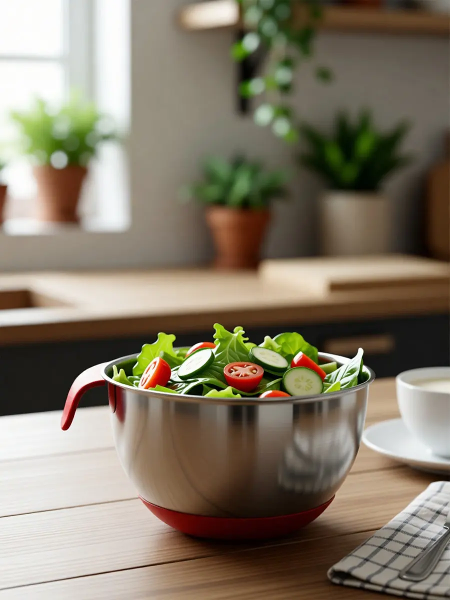 1Pcs Versatile Silicone Stainless Steel Kitchen Bowl Inclined Mouth Design for Salad Mixing Egg Beating Noodles Rice Storage