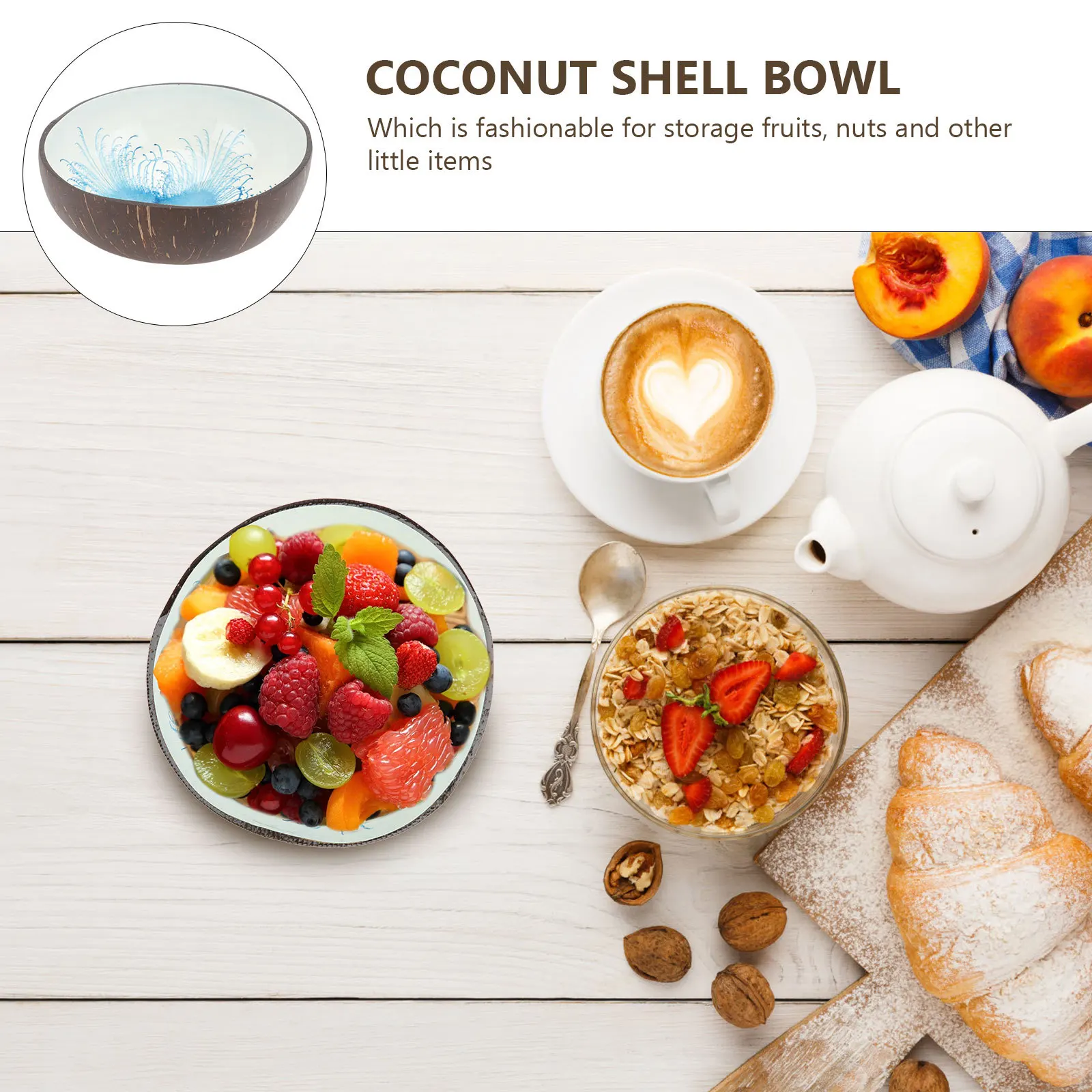 

1Pcs Coconut Shell Bowl Rustic Key Container Candy Nut Holder Decorative Storage Home Decor Coconut Shell Bowl