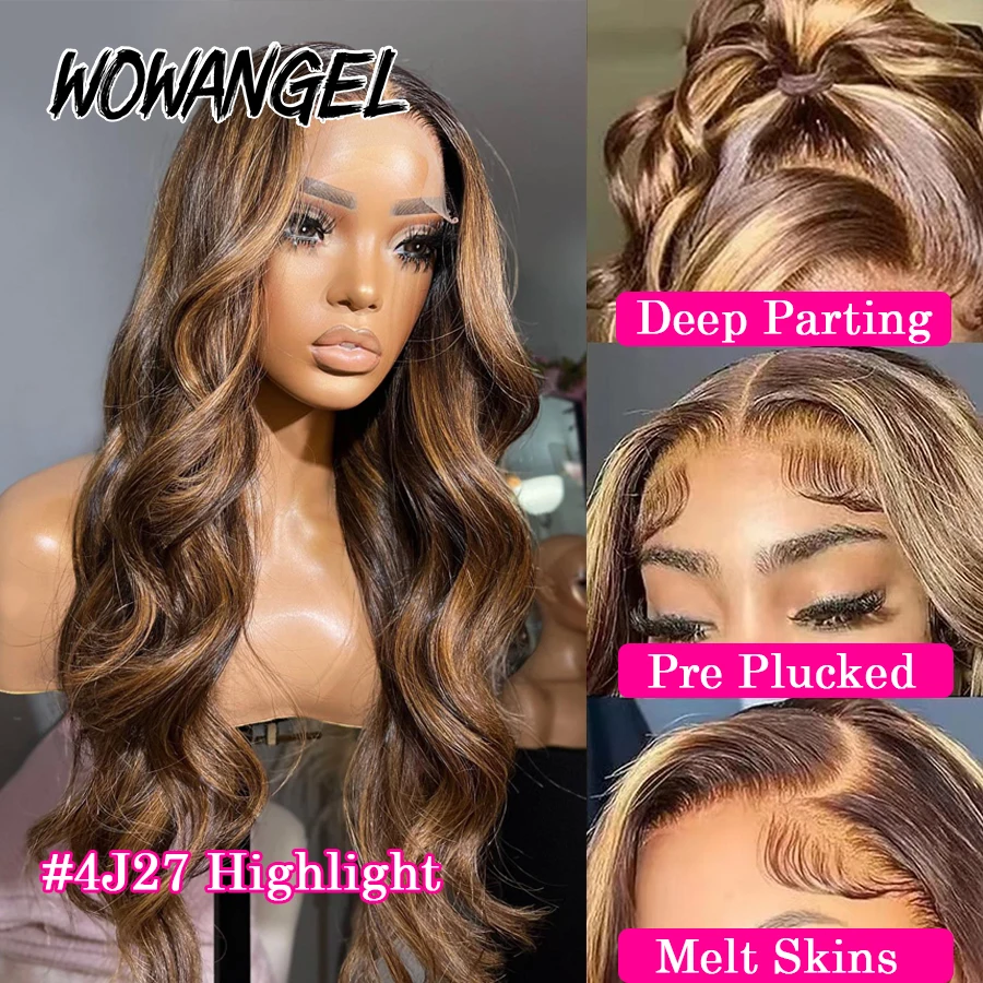 250% 13x6 HD Lace Frontal Wigs 4J27 Highlight 34in Body Wave Human Hair Wigs Melt Skins Natural Scalp Brazilian Hair For Women