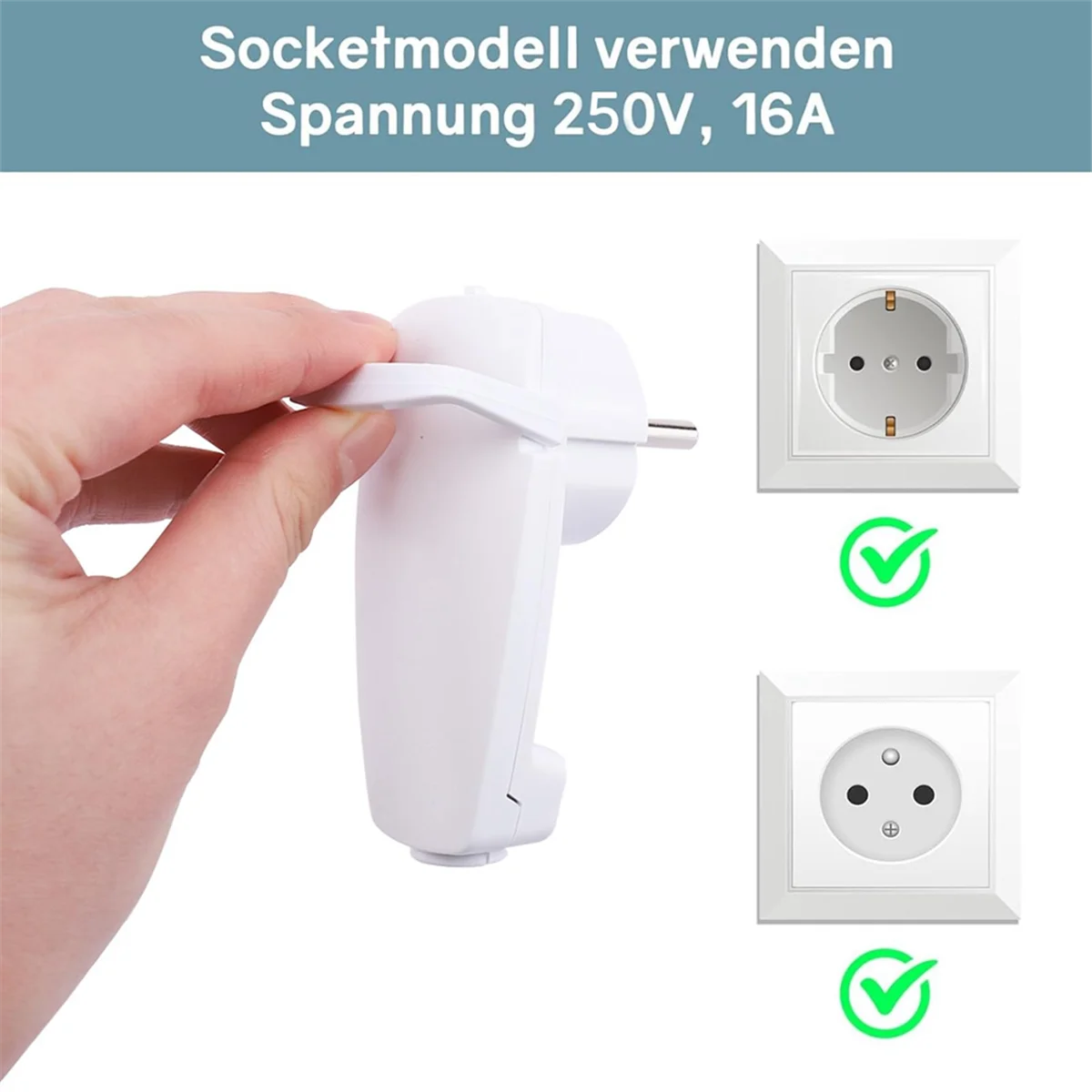 2 stuks witte Schuko schuine stekker plat, Schuko platte stekker 250 V (16 A), Schuko-stekker, Schuko-stekker plat, EU-stekker