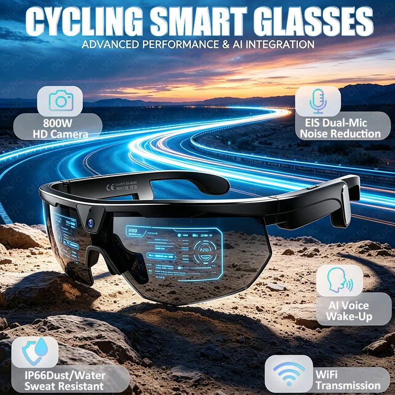 

Cycling Smart Glasses Anti-shake HD 800W Camera Translation AI Voice Wake-Up IP66Dust/Water/Sweat Resistant BT Call Sunglasses