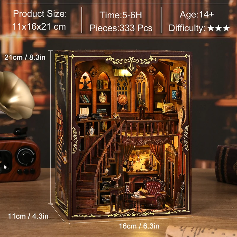 لتقوم بها بنفسك خشبية القديمة قافية مكتبة كتاب زاوية الرف إدراج أطقم مصغرة أطقم منمذجة مع غلاف خفيف لهدايا عيد ميلاد الأصدقاء #6