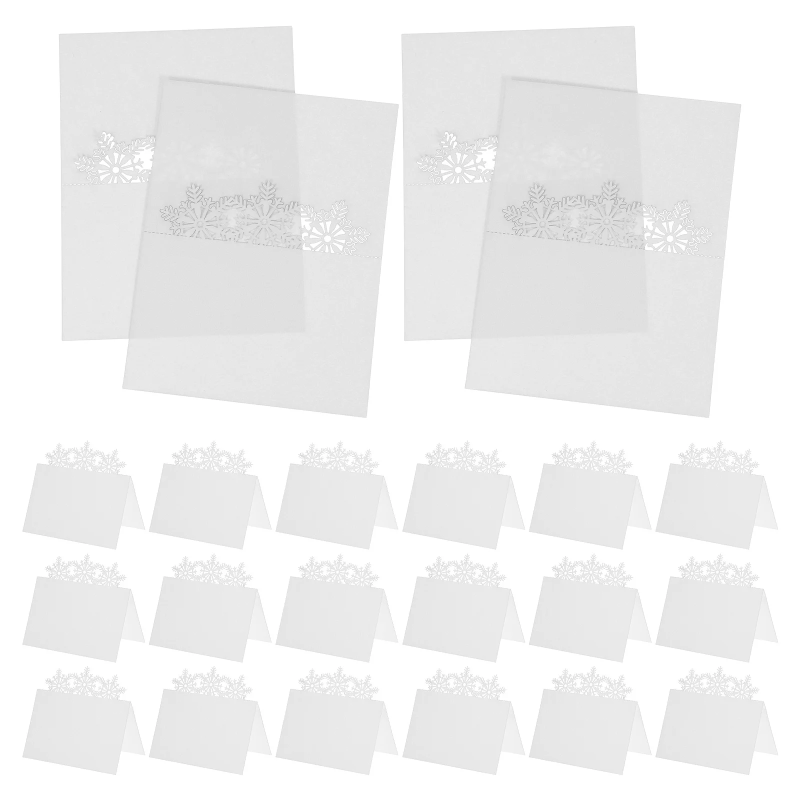 

50Pcs Snowflake Place Cards Christmas Table Settings Festive Winter Design Blank Seating Cards for Dinner Party Events