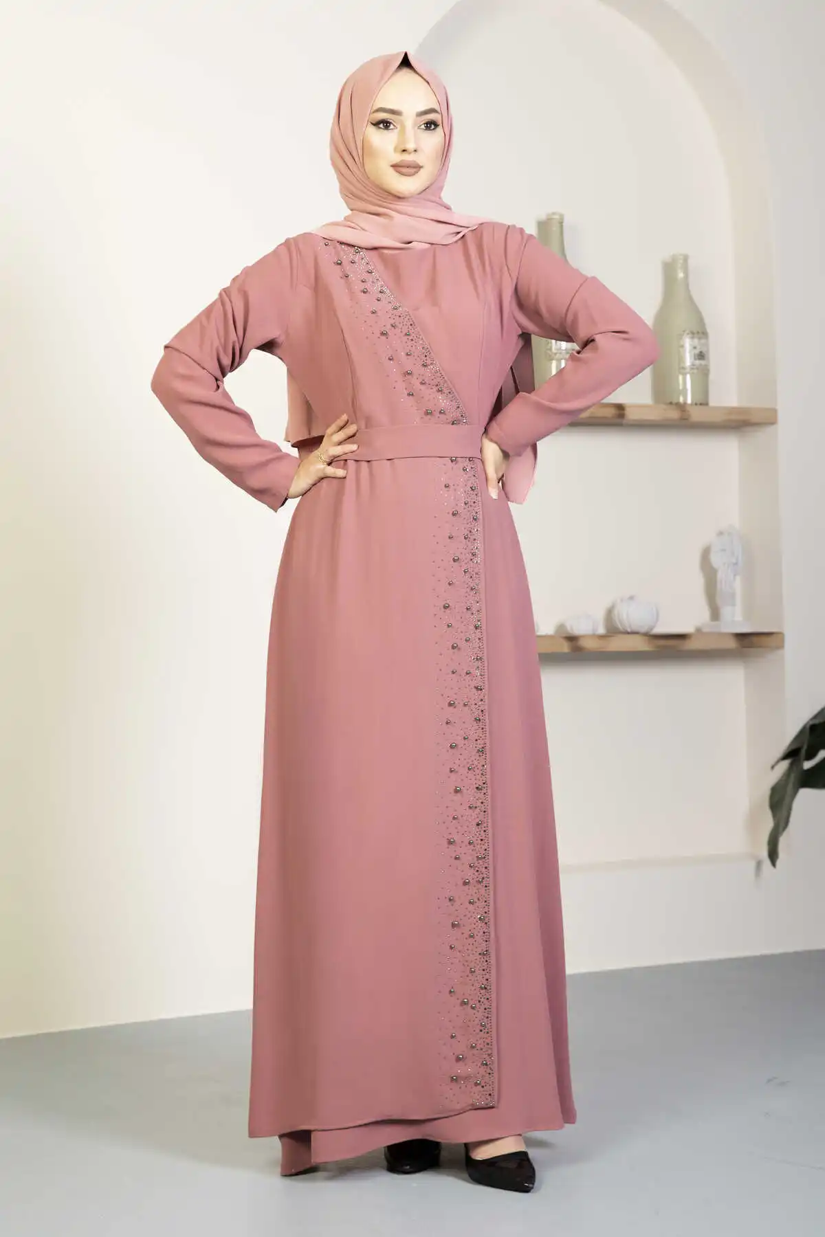 Stone Detailed Islamic Clothing Evening Dress Abaya 2022 New Season Muslım Dubai 2022 Hijab Ramadan Djellaba Femme Morocco Robe