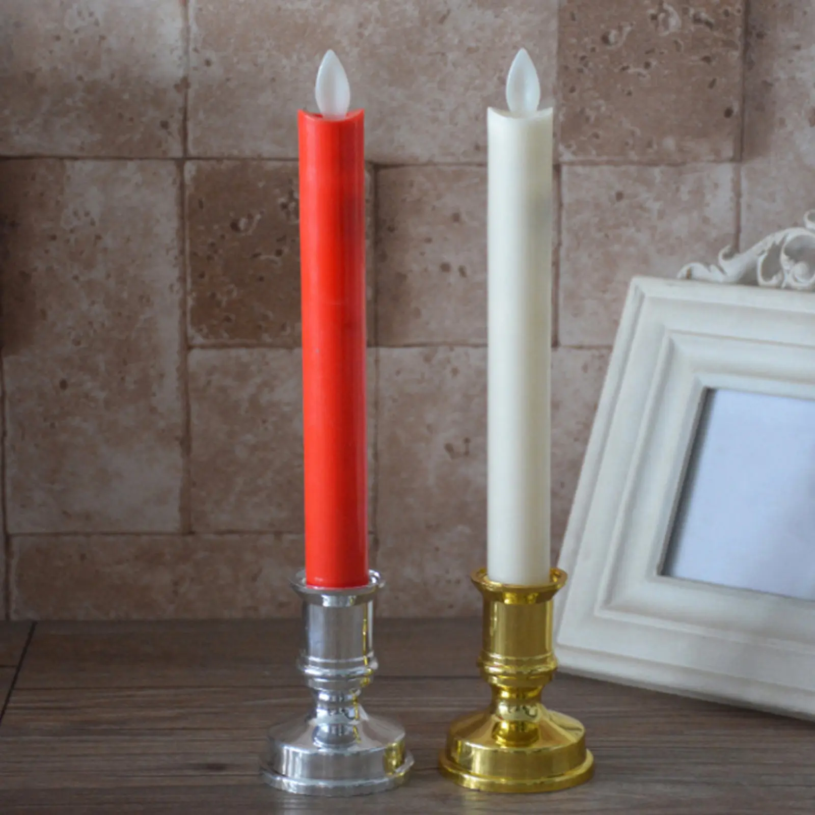 1Pair LED Electronic Lamp Golden Bottom Yellow Rod Swing Flame Effect Energy Saving Eco Friendly for Bars Churches
