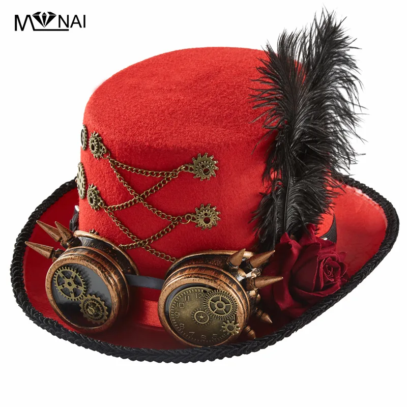 للجنسين Steampunk تأثيري اكسسوارات فاسق قبعة القوطية الرجعية نظارات الظلام روز والعتاد سلسلة قبعة القوطية ساعة والعتاد ريشة الديكور