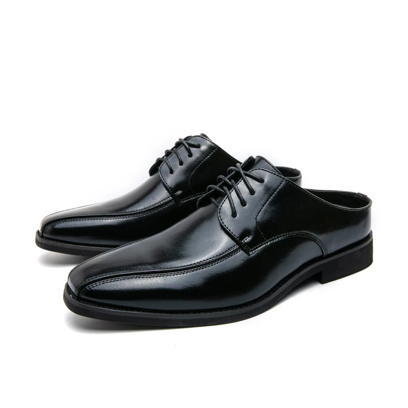 Leather Mules Men’s Half Shoes for Men Party Shoes Casual Designer Shoes Backless Loafers Luxury Black Slippers Big Size Summer