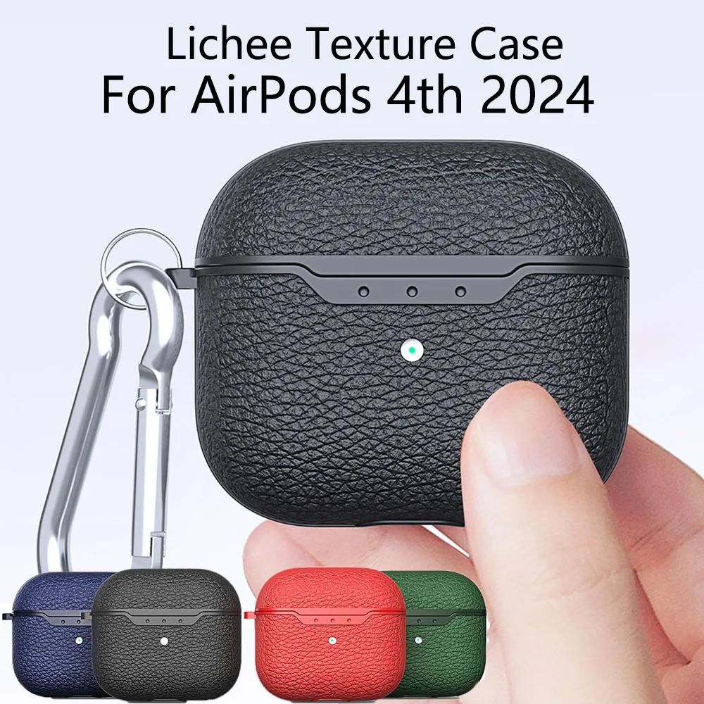 Lychee Pattern Business Case For AirPods 4 2024 Earphone Cases For Apple AirPods 4th Generation Pro 2 3 Headset Cover With Hook