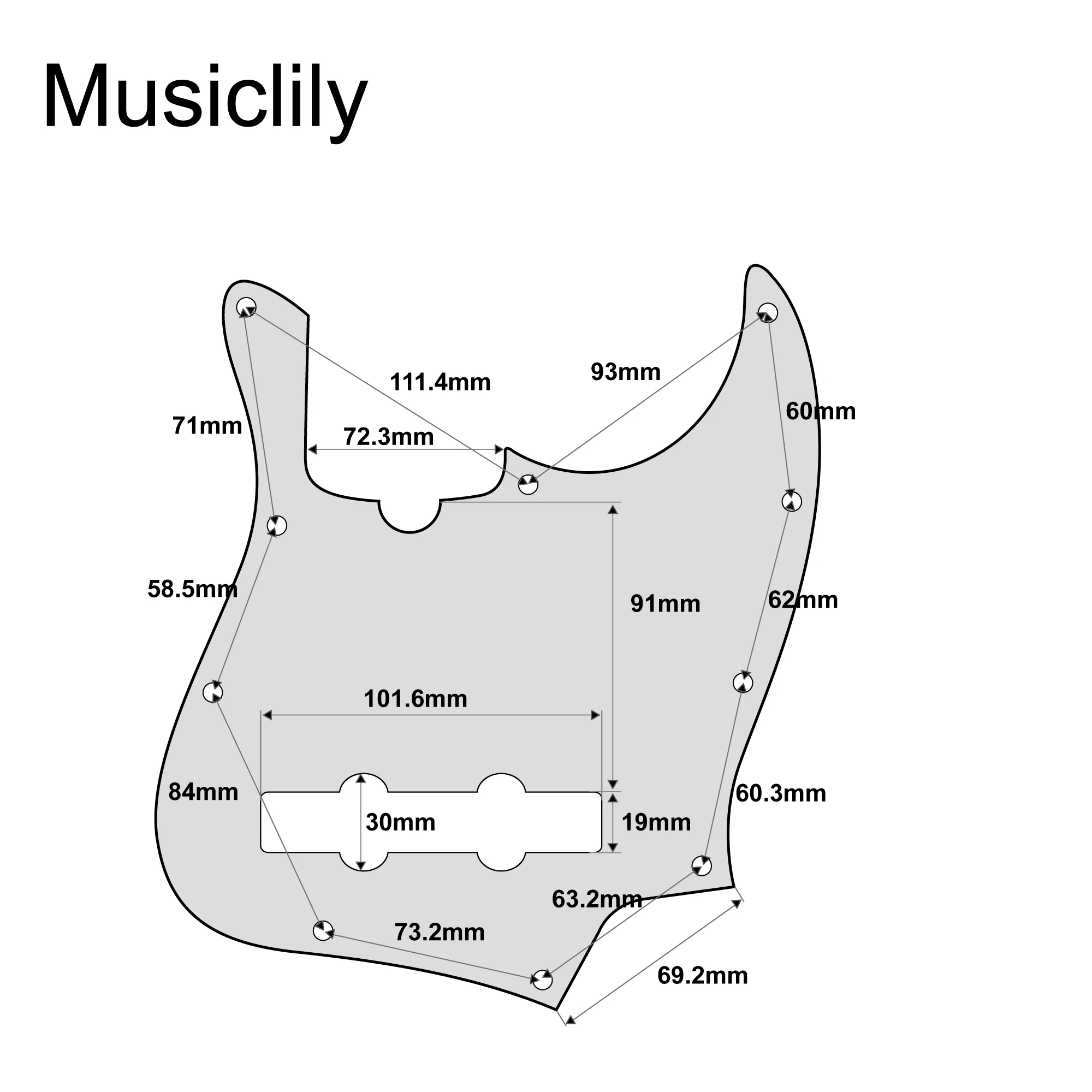 Musiclily Pro 5-String 10-Hole Contemporary J Bass Pickguard for Fender American Jazz Bass