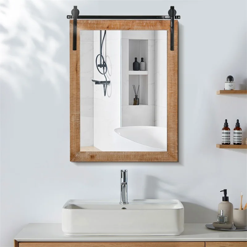 Nordic wind thickened solid wood high definition bathroom mirror directly from the manufacturer