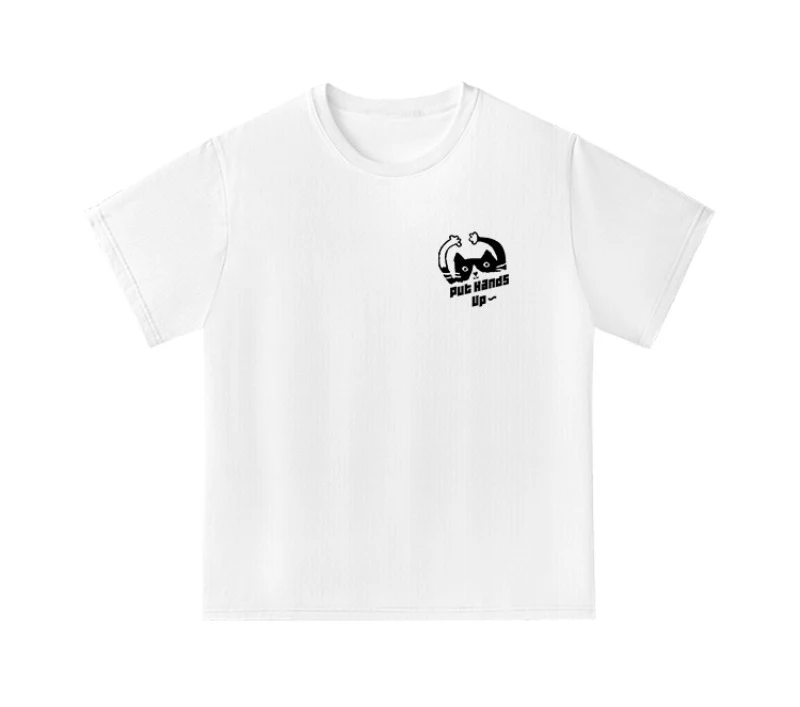 

2025 Summer New put hands up kitten print T-shirt cotton fashionable loose short-sleeved top for men and women