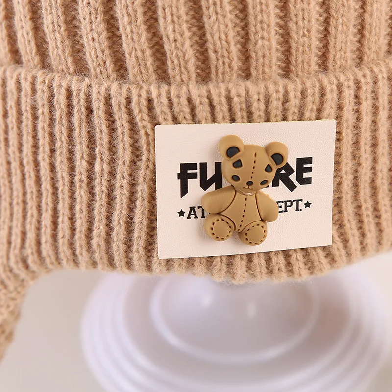 Cute Winter Knitted Baby Cap Cartoon Bear Toddler Boys Girls Warm Beanie Bonnet Hat Windproof Kids Crochet Ear Protection Caps