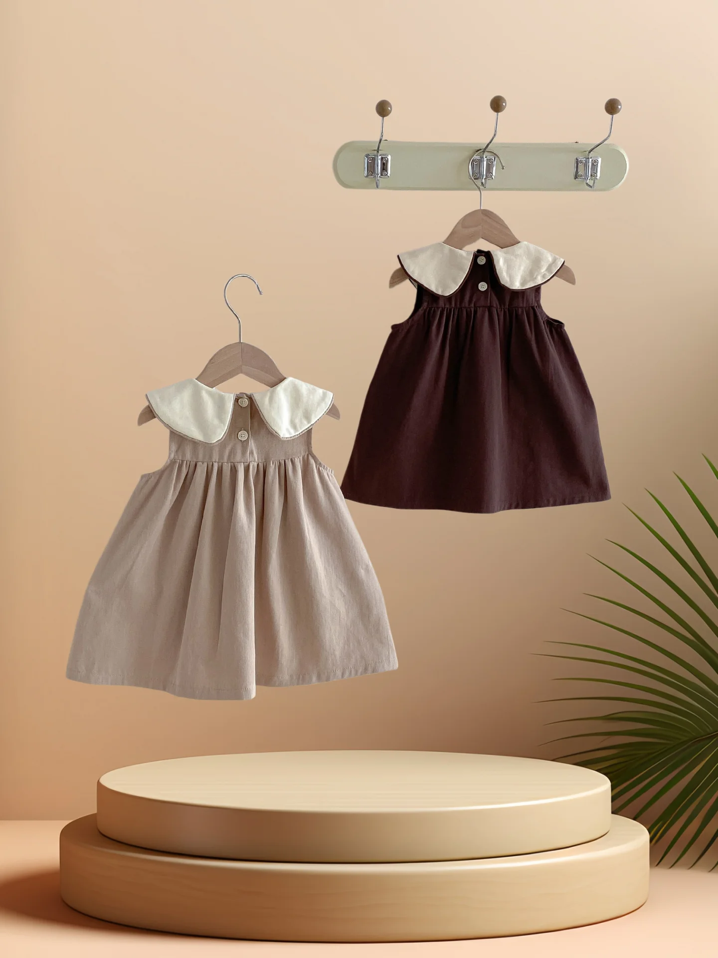 2026 New Summer 6M-4T Girls Sleeveless Dress Color Blocking Lapel Baby Clothes Cute Vintage Style Kids Princess Dress