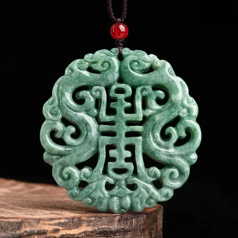 

Natural A Cargo Emerald Handmade Carved Dragon Pendant Fashion Boutique Jewelry Men's Women's Zodiac Jade Necklace