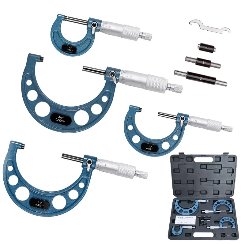 

Outside Micrometer Set, 0-4" Machinist Micrometer, 4 Pcs Machinist Tool Set, 0.0001" Graduation Micrometer Set, Alloy Precision
