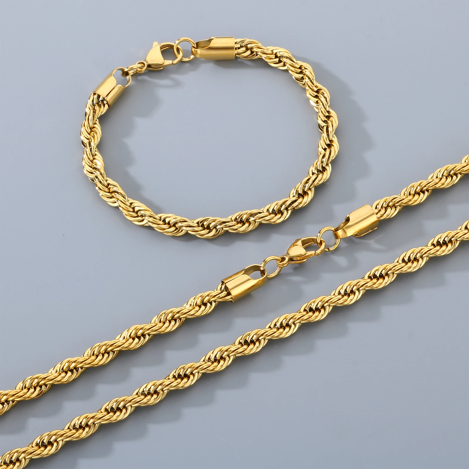 5pcs/lot Wholesale 3/4/5/6mm Rope Chain Bracelet Necklace Set Stainless Steel 304 Classic Fashion Jewelry