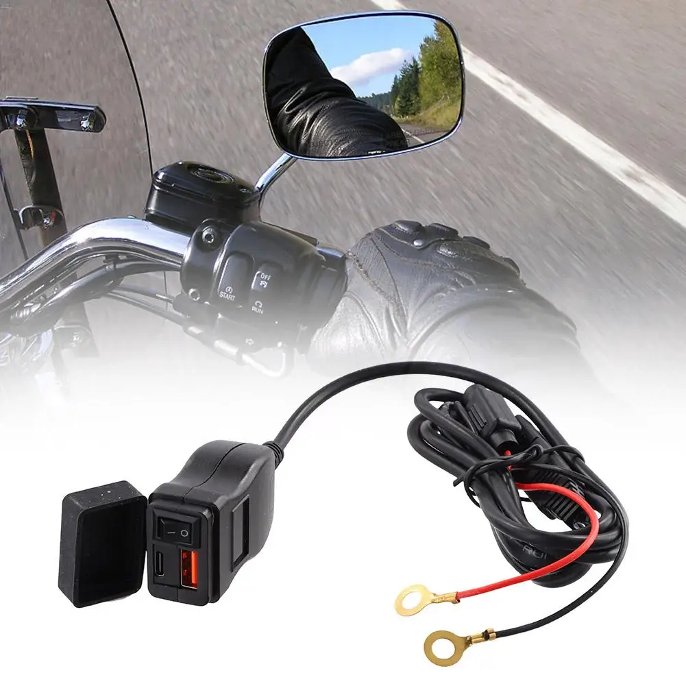 Waterproof Motorcycle USB Fast Charger With Type C Port Socket Connector - Digital Voltmeter Cell Mobile Charger Accessory