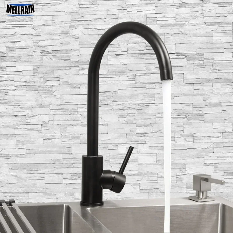 Black Single Hole Kitchen Sink Water Mixer Stainless Steel Kitchen Faucet Deck Mounted Water Tapware White And  Original Brushed