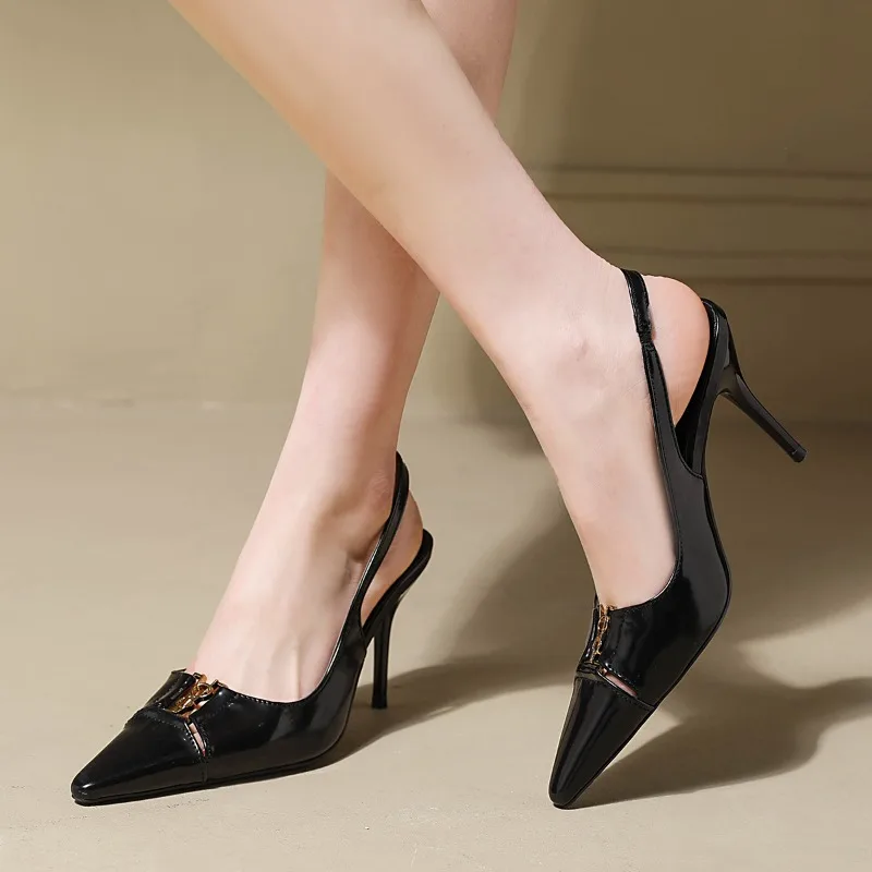 Spring and summer new sexy stylish high-heeled sandals with metal buckle open toe, elegant thin heels and back straps for women view 3