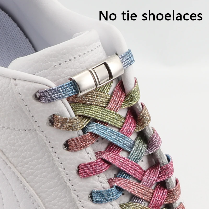 Rainbow Colorful Elastic Laces Sneakers Press Lock Shoelaces Without Ties Kids Adult No Tie Shoe Laces Glitter Shoes Accessories