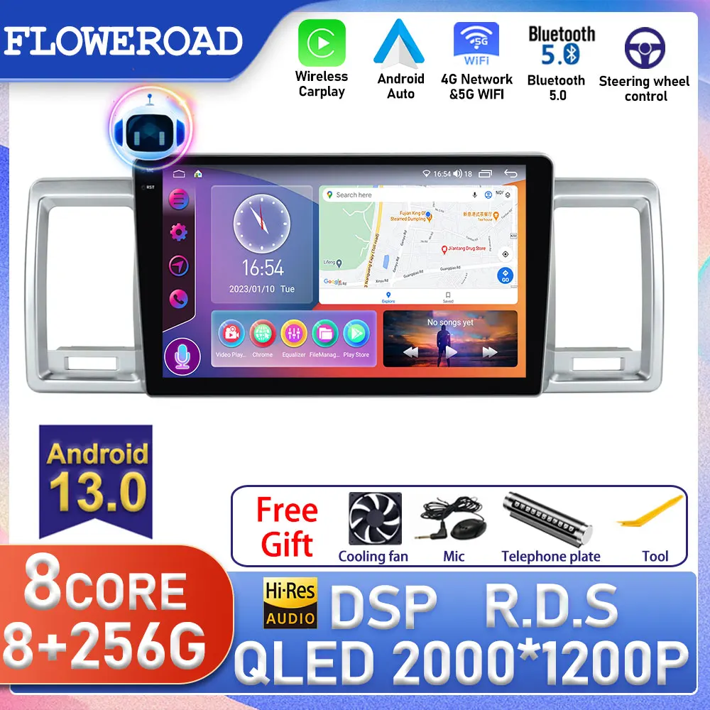 

Android Auto For Toyota Hiace 2004 - 2019 Car Radio Multimedia Player GPS Navigation Autoradio 2 Din DSP No DVD Monitor Carplay