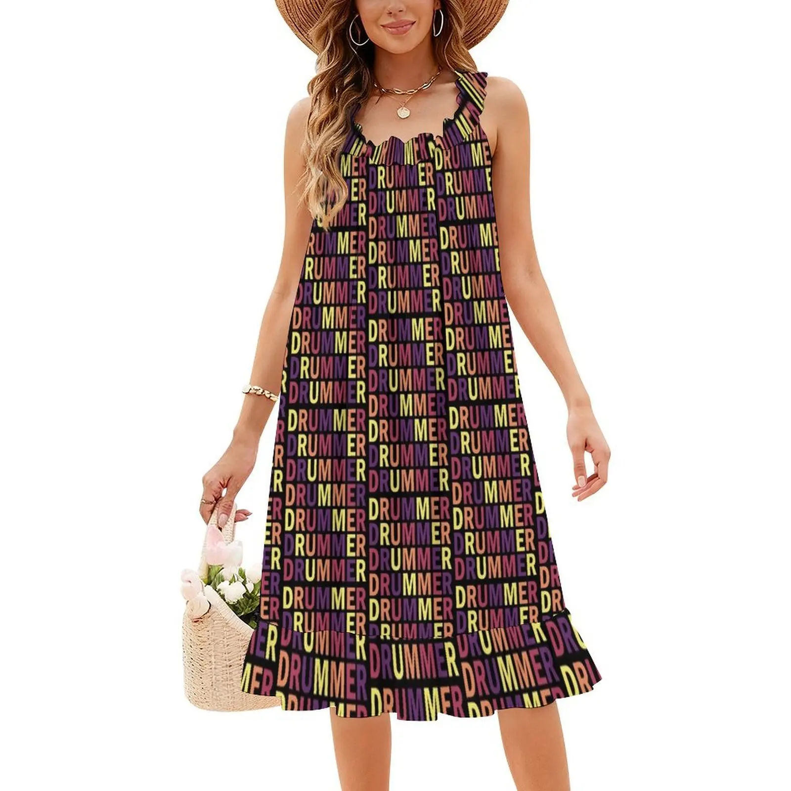 فستان كاجوال بنص الطبال الملون على الطراز الكوري للنساء فساتين بسيطة يومية للمكتب للسيدات الطبول الطبول قرع الطبول