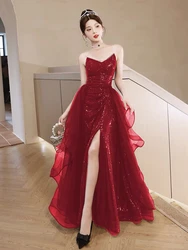 Sexy Red Mermaid Cocktail Dresses Sequins Spaghetti Strap Side Split Sleeveless Tiered Shiny Celebrity Prom Party Gowns New