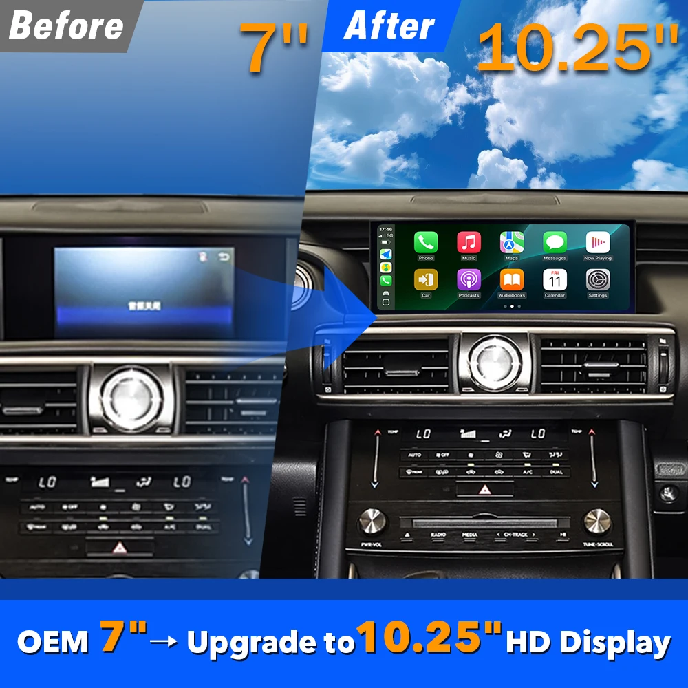 for Lexus IS and RC 2013-2017 Car Multimedia Player 10.25'' for DVD Player with Wireless CarPlay Android Interface Binarytek