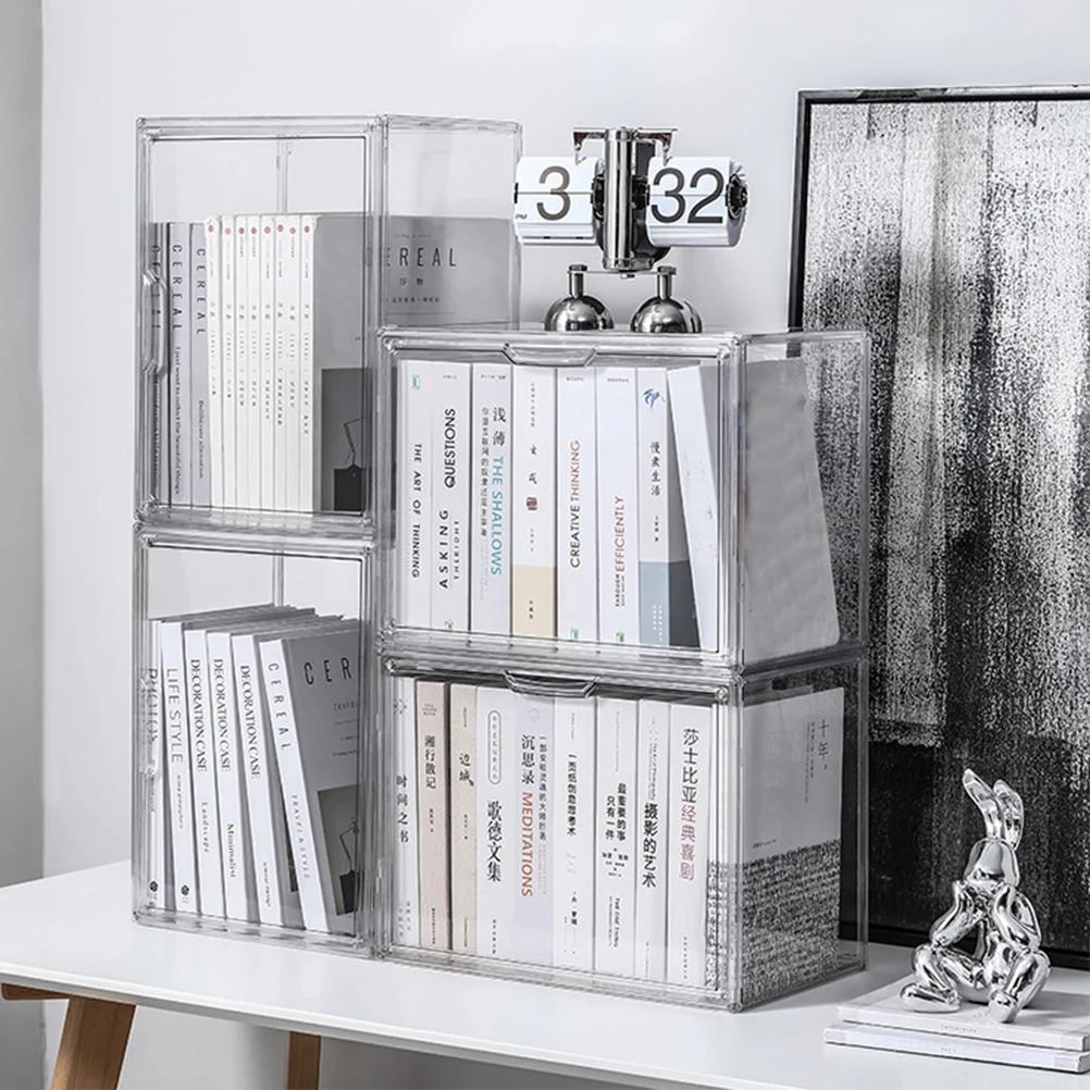 

Transparent Acrylic Storage Container Stackable Case for Textbooks Home Office Organization Solution Material