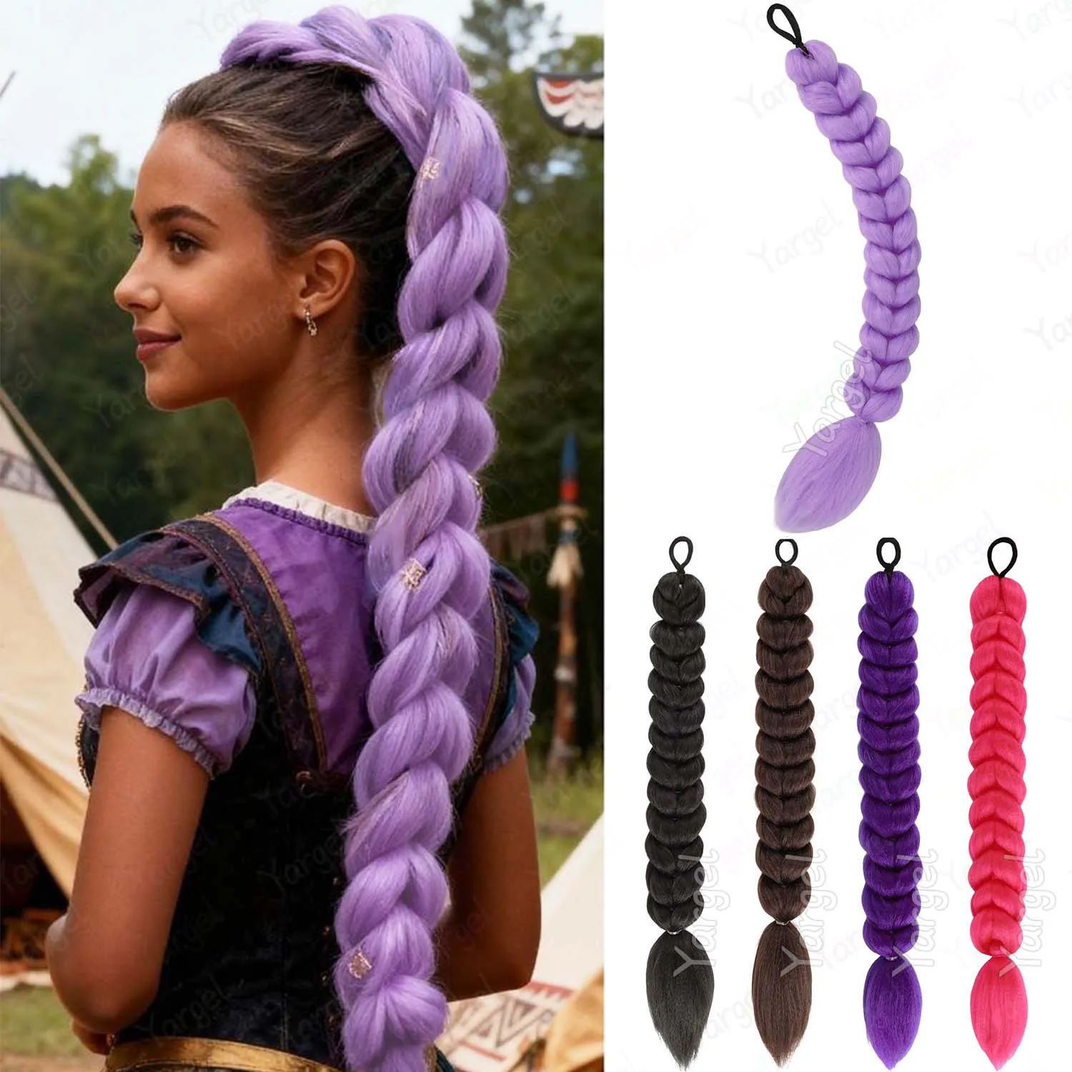 

Синтетический, 22 дюйма, фиолетовый | Черный | Коричневый | Розовые длинные косы-хвосты для причесок, готовые к плетению, для Хэллоуина, костюмированных мероприятий и повседневного использования