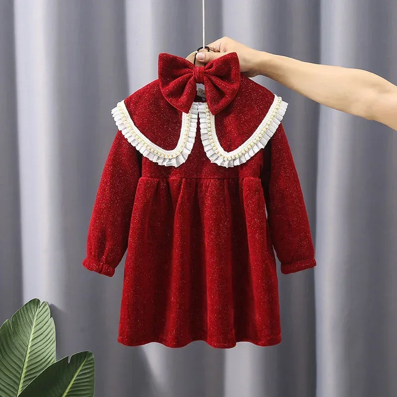 Girl Dress Kids Baby Party Evening Gown 2025 Red Spring Autumn Cotton Flower Girl Dress Vestido Robe Fille Children Clothing