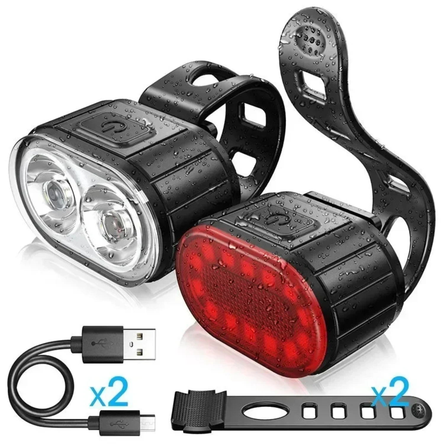 Essential Waterproof Rechargeable USB Bike Light Set - Bright Front and Rear Lights - Top Cycling Accessory for MTB - Must-Have