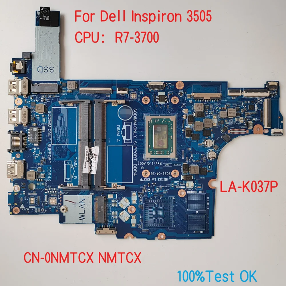 

LA-K037P For Dell Inspiron 3505 Motherboard CPU R3 R5 R7 CN-05772N 5772N NMTCX 0NMTCX 100% Test OK