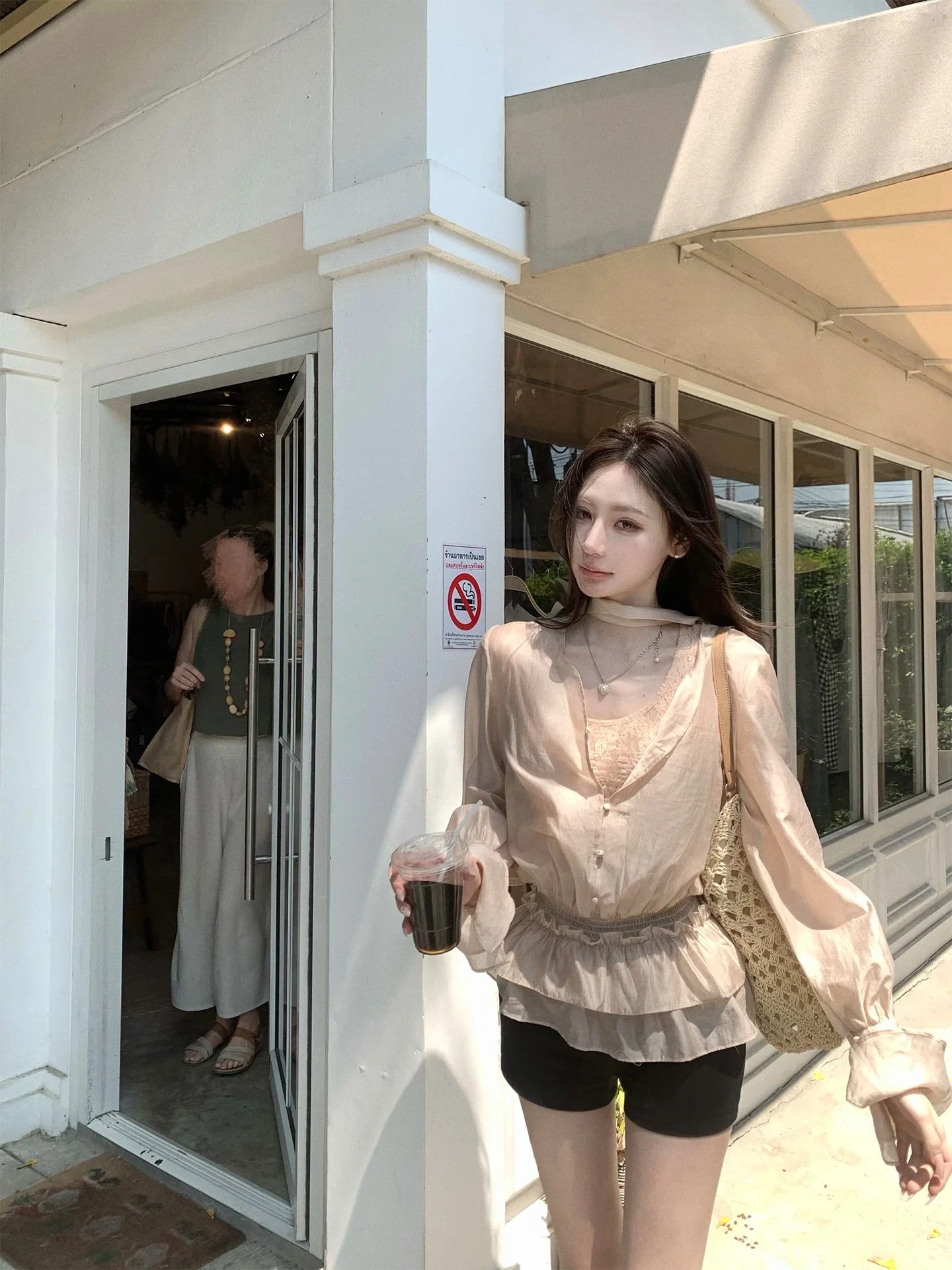 

Blue Apricot Set Pinky Piggy Ruffled Shirt Tank Top Two Piece Set Elegant Style Spring Fashion Women's Clothing