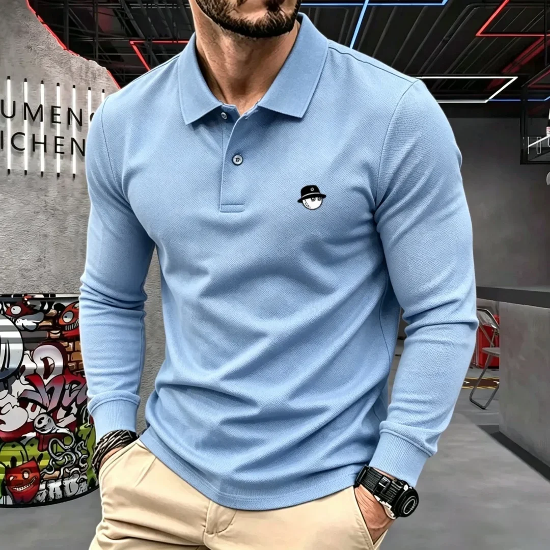 100 % reine Baumwolle, hochwertige Marke, Herren-Polohemd mit langen Ärmeln, Herbst-/Winterkollektion, modisches, luxuriöses Golfoberteil mit Stickerei, lässiges T-Shirt. – Detail 6
